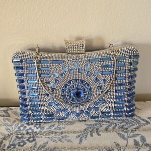 Dazzling Blue and Silver Crystal Clutch